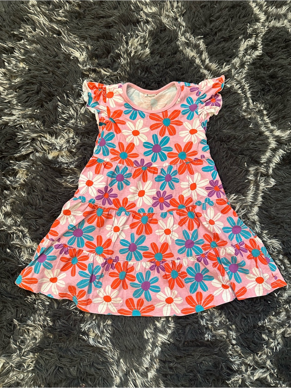 Girls' Pink Daisy Tiered Dress